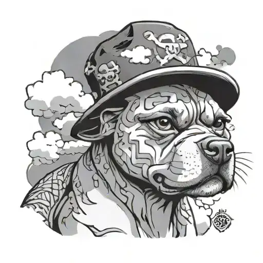 Luffy From One Piece As A Pitbull Dog With Luffy Original Hat With Anime Clouds At The Backround