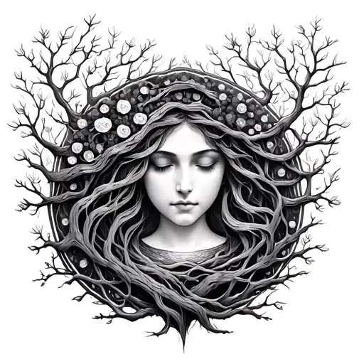 Mother And Tree Of Life Intertwined