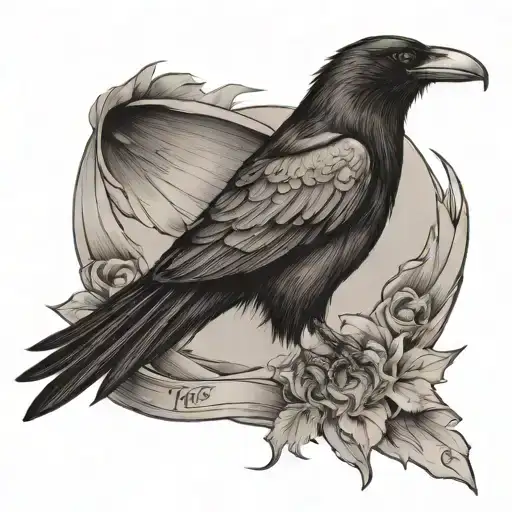 Flying Raven Sketch With Nevermore Bannaer