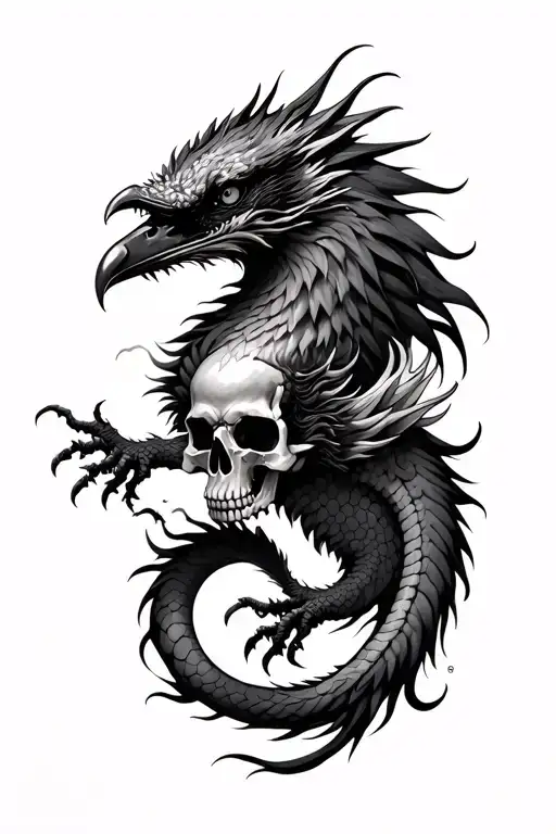 Left Arm Forearm And Sem Shoulder Having Raven Chinese Dragon And Skull With Some Small Designs