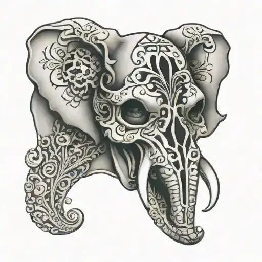 Elephant Adorned Skull Surrounded