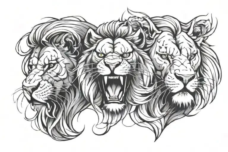 Representation Of Good And Evil With A Side Face Of A Roaring Lion Against Another Animal