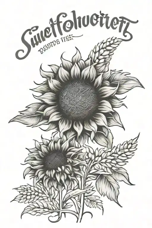 Sunflower And Barley With Text Saying Among The Fields Of Gold