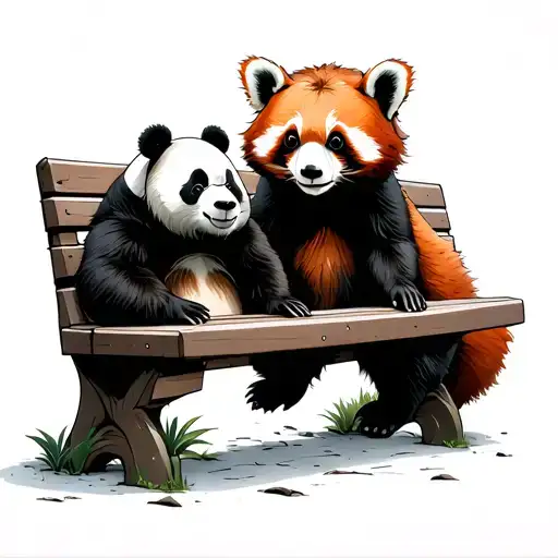 Bench With A Panda And A Red Panda Sitting