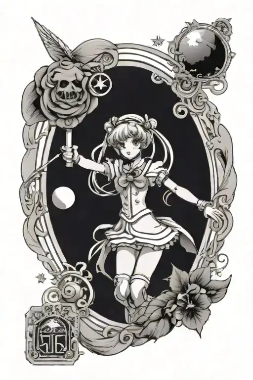 Tarot Card Featuring Magical Girls Like Sailor Moon And Carcaptor Sakura