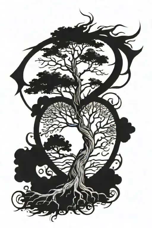 Seqoia Tree Shapped Like An Arrow And The Roots Holding A Heart