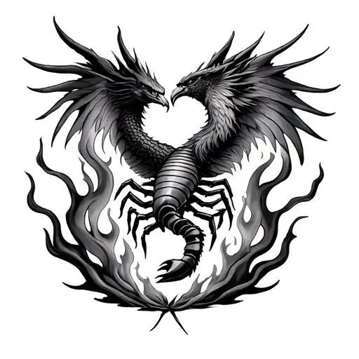 Scorpio And Phoenix Rising From Flames