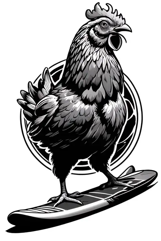 Chicken Joe Surfs Up On A Surfboard Silhouette In The Circle