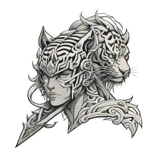 Anime Warrior With Tiger Head