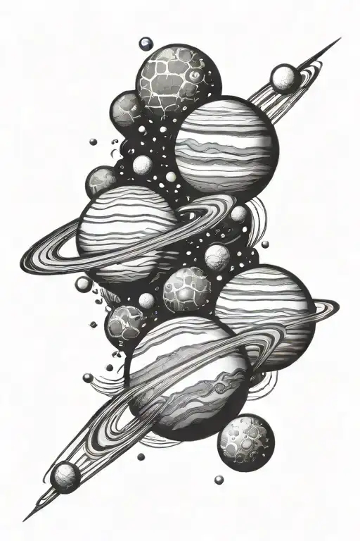 Planets In A Straight Line Tattoo Design