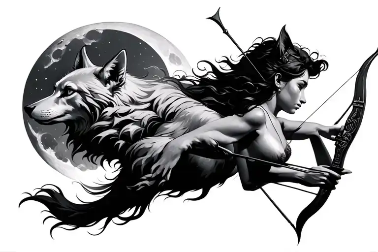 The Goddess Artemis Greek Moon Wolf Archery