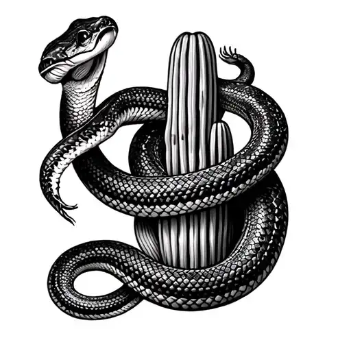 Rattlesnake Wrapped Around Saguaro Cactus Shaped Like