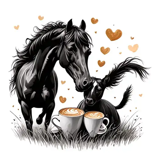 A Playful Dog And Horse Playing Together In A Field Of Chai Latte Cups