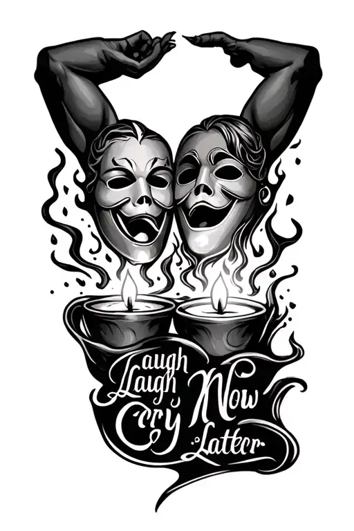Laugh Now Cry Later 2 Mask And Candle Burning At Both Ends Together For An Inner Bicep