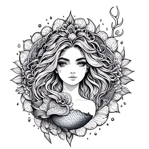 Mandala With Mermaid With Hair