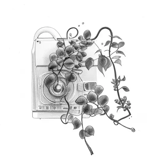 A Vintage Camera With A Wisteria Vine Winding Around It