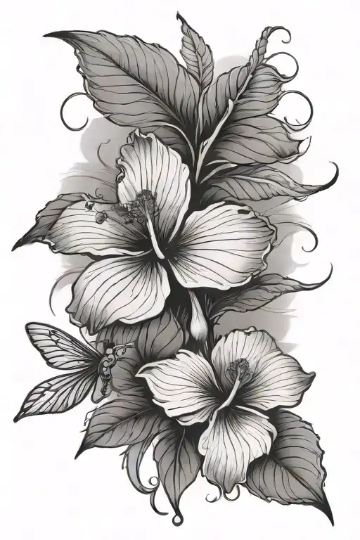 Hibiscus Flower With Dragon Fly