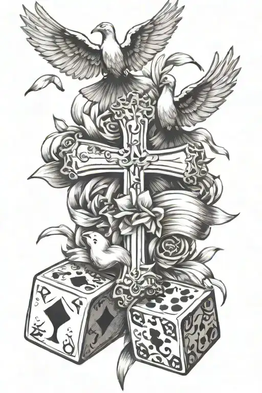 Cards Dice Quote Cross Doves Flying