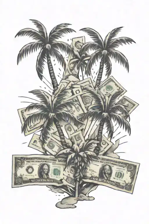 Palm Trees Beach Money Raining