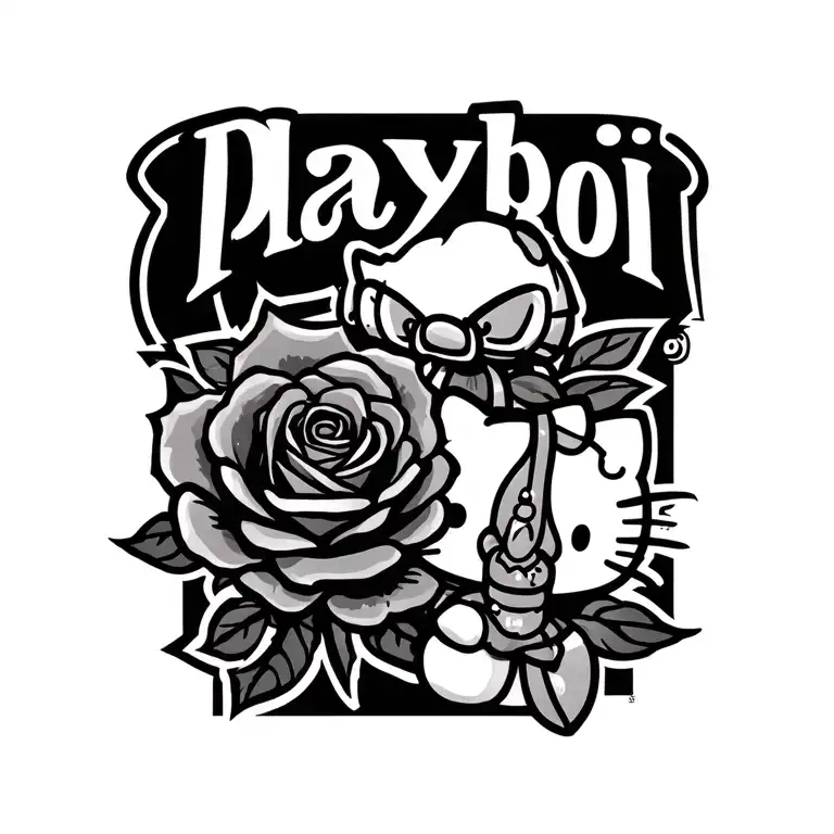 Playboi Logo With A Rose And Hello Kitty Involved