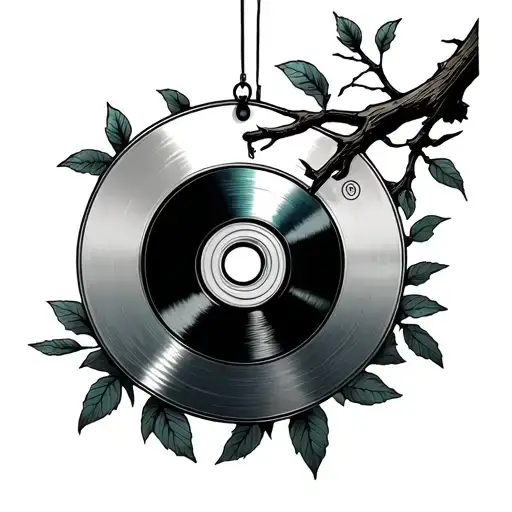 Cd With Bb Hole Hanging From A Tree Branch By Fishing Line