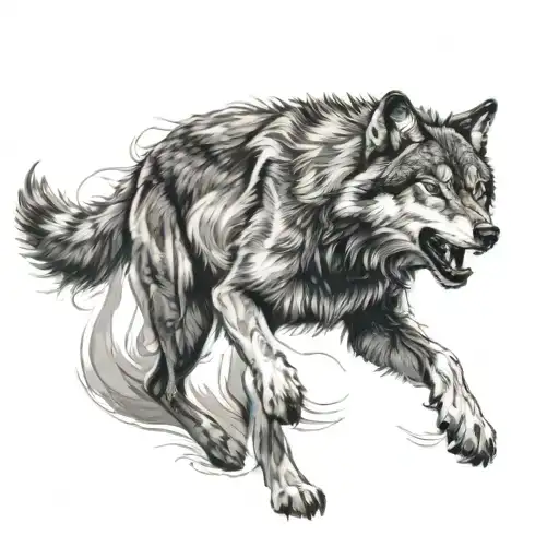 Fierce Gray Wolf Running Out Of Time