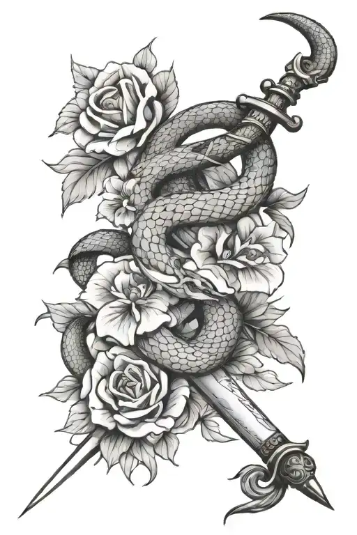 Snake And Sword And Flowers