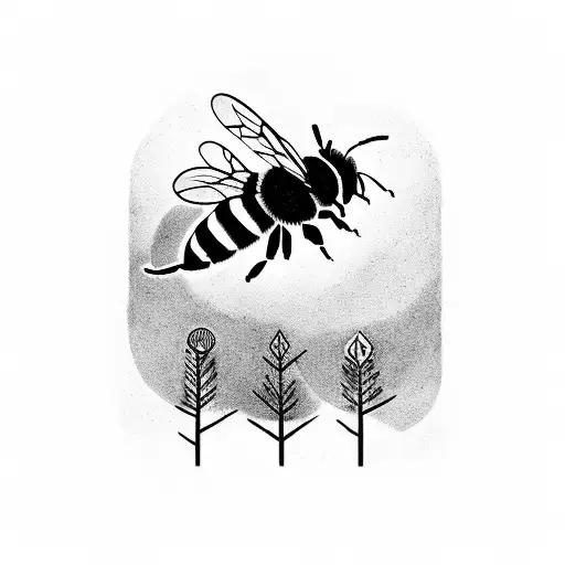 A Bee Flying Over A Forest With A Moonlit Sky