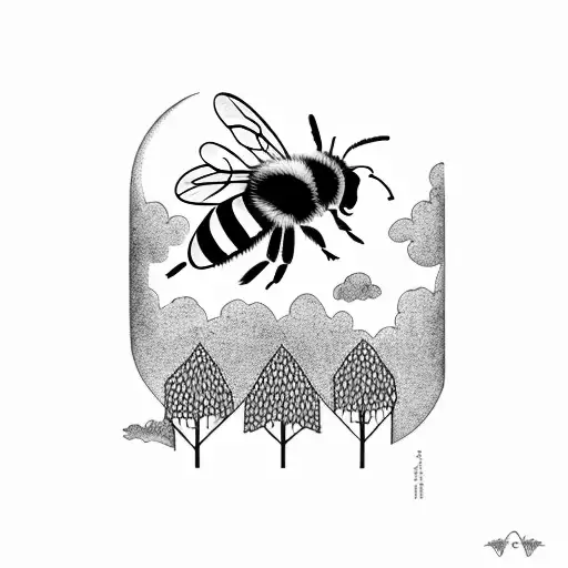 A Bee Flying Over A Forest With A Moonlit Sky