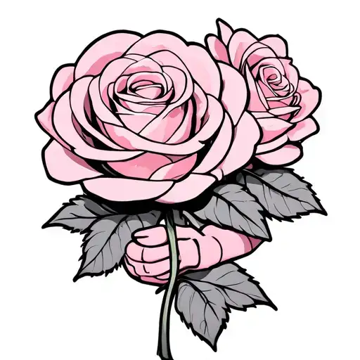 Kawaii Pink Holding A Rose