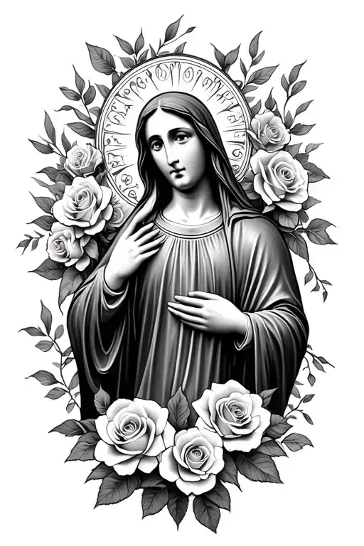 Virgin Mary With Roses Blooming
