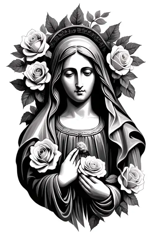 Virgin Mary With Roses Growing
