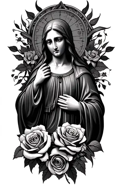 Virgin Mary With Roses Entwined