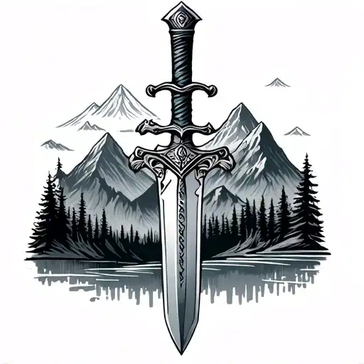 Hunting Dagger With Mountains