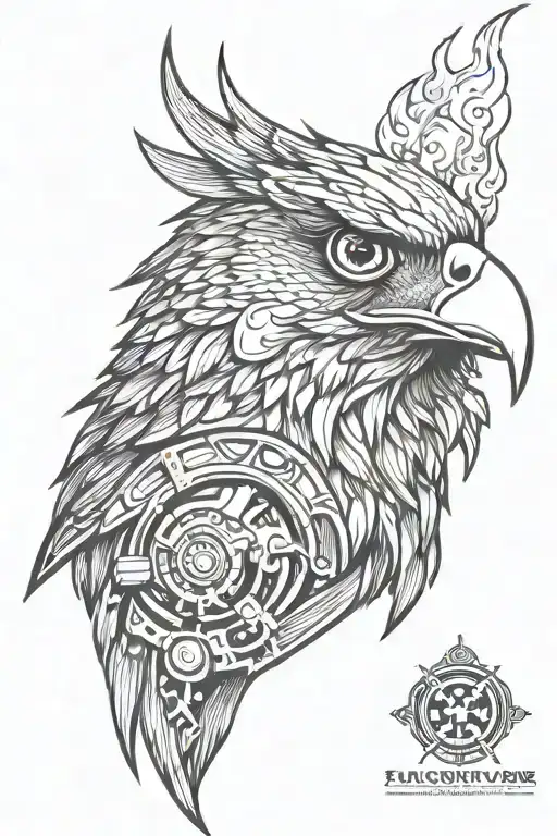 Steam Punk Falcon Head With Fire