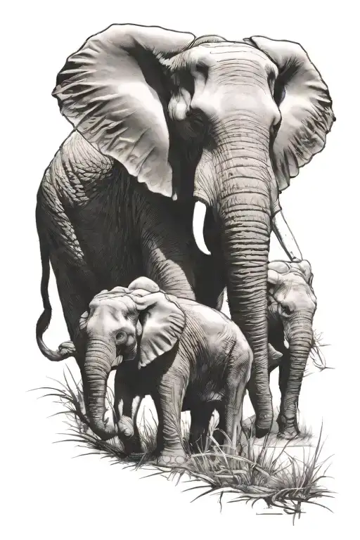 Elephant Herd Grazing