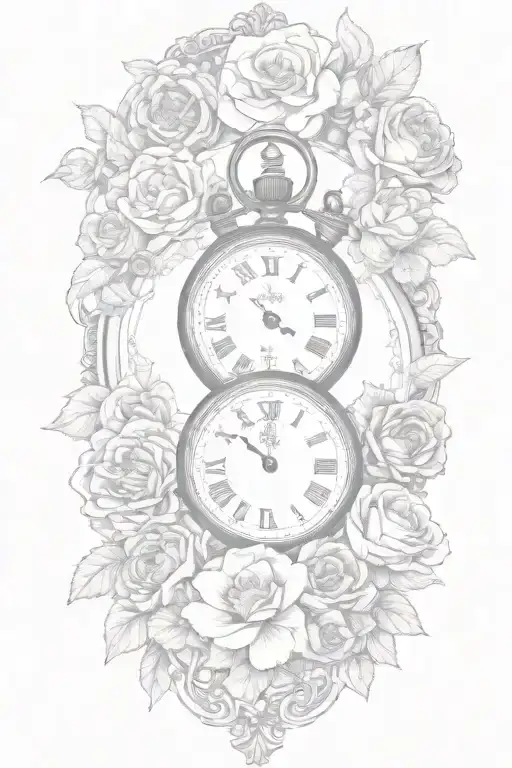 Alice In Wonderland Themed Pocket Watch Surrounded By Roses And Poppies