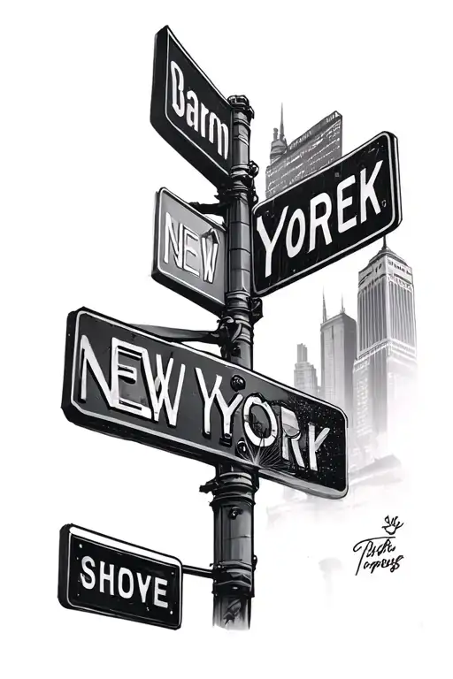 New York City With Iconic Landmarks Incorporated Street Signs