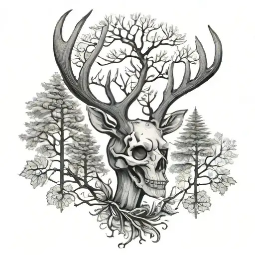 Skull Deer Head With Trees