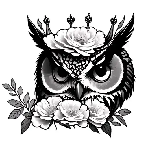 Owl With Crown Of Carnations