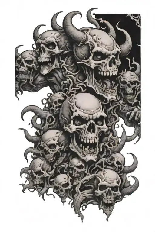 Demonic Evil Demon Crushing Skulls In Hell
