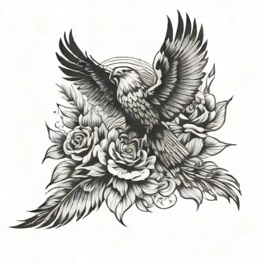 Floral Pattern Fore Arm Tattoo With Eagle