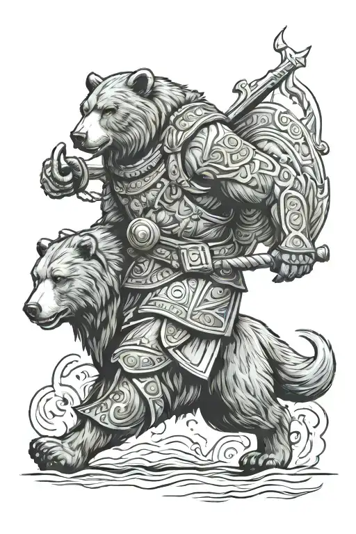 Russian Warrior With Bear Walking
