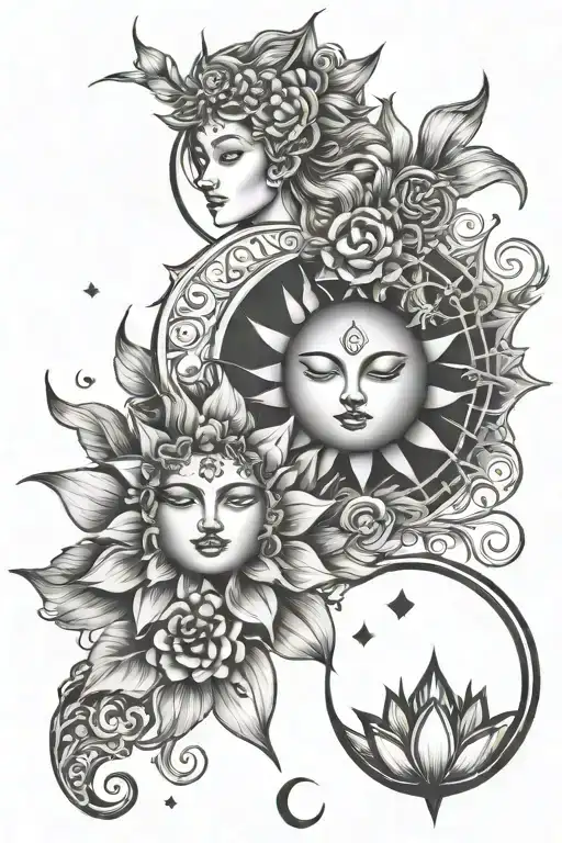 Sun And Moon Separate With Two Fairies A Lotus Flower And Sun Flower