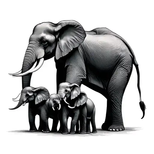 Elephant And 5 Baby Elephants