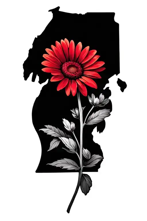 State Of Michigan With Red Daisy Growing
