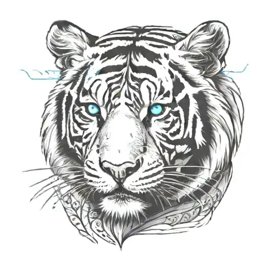 A White Tiger And Beaming Light Blue Eyes