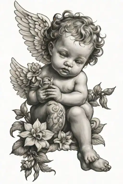 Baby Angel With Flowers