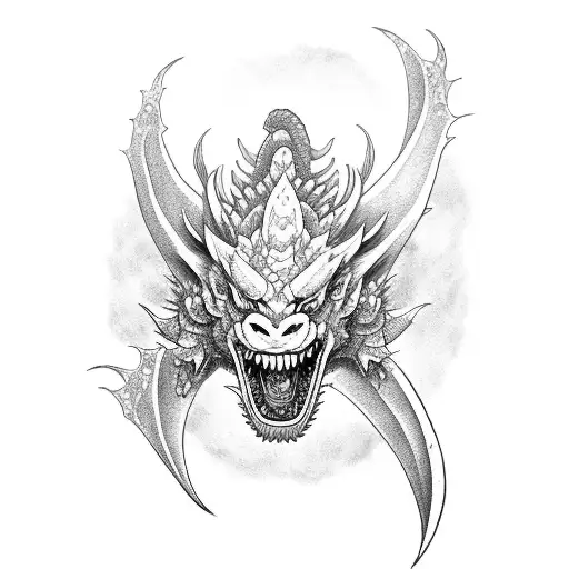 Oni Mask Dragon And Sakura Flower