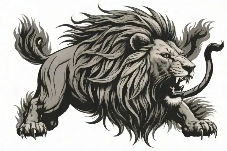 Lion Roaring Fiercely Surrounded